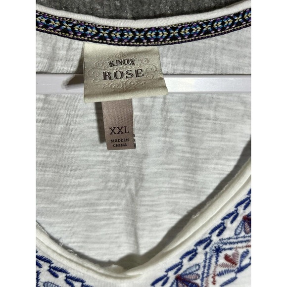 Knox Rose Short Sleeve Raw Edge Shirt Womens Size XXL White Embroidered Bug Fly - Picture 4 of 8